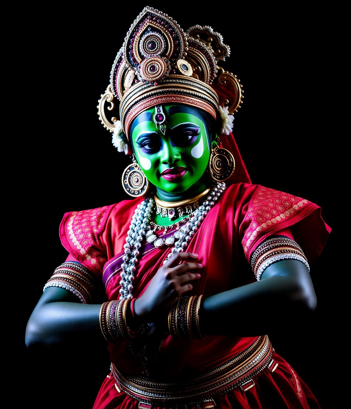 Kathakali performer in traditional Kerala costume